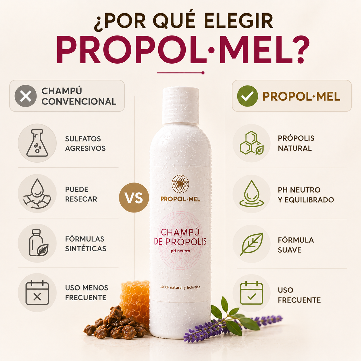 Comparativa entre un champú convencional y el champú de própolis Propol·Mel
