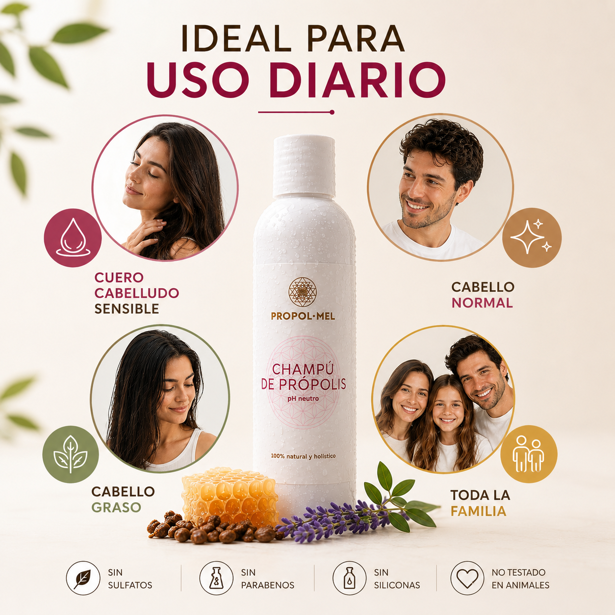 Champú con pH neutro para limpiar suavemente el cuero cabelludo sin resecar