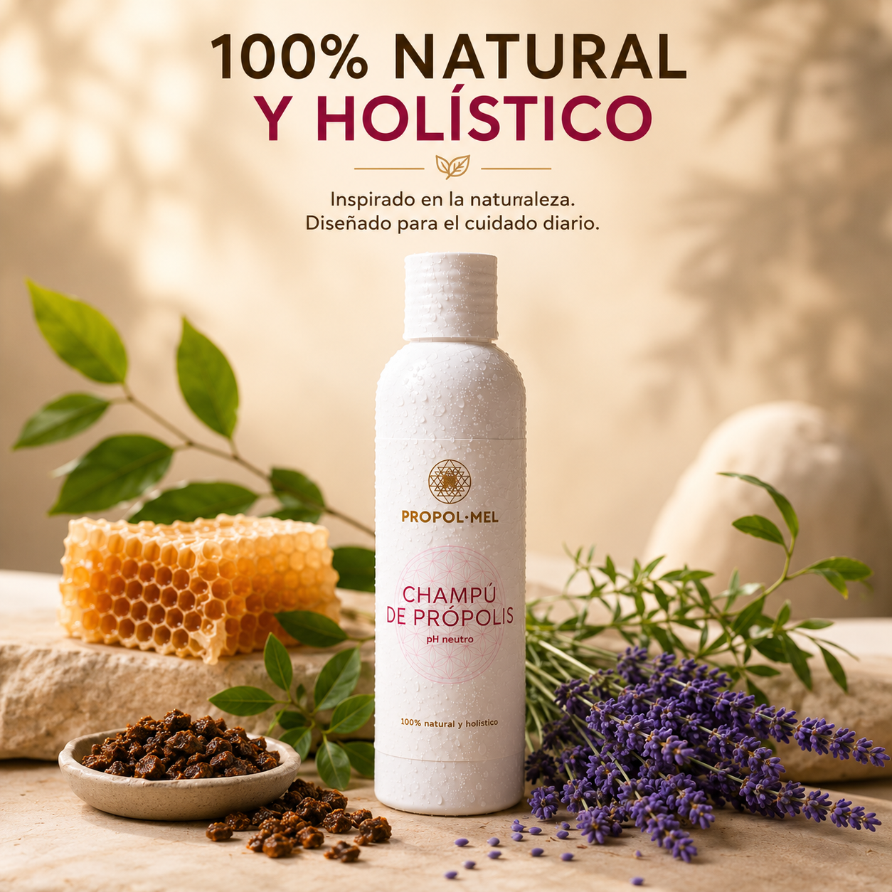 Champú natural elaborado con própolis y extractos botánicos para el cuidado diario